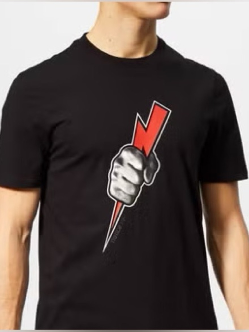 Neil Barrett Graphic Lightning Bolt T-Shirt Black Crew Neck NWT Men’s